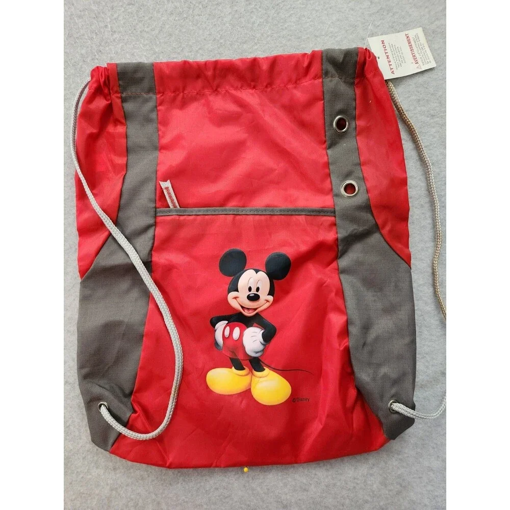 Mickey Mouse‎ Cinch Top Backpack Lightweight Red Drawstring Bag Travel Disney